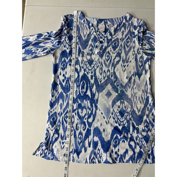 Chico Ikat Linen Split-Neck Top 100% Linen Size 0 / Small BG2263 - Picture 5 of 12
